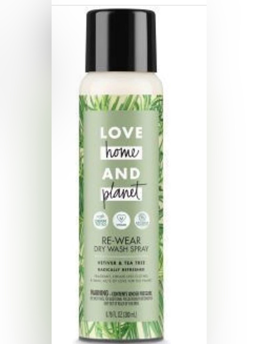 Love Home and Planet Re-Wear Dry Wash Spray in the Vetiver & Tea Tree scent.